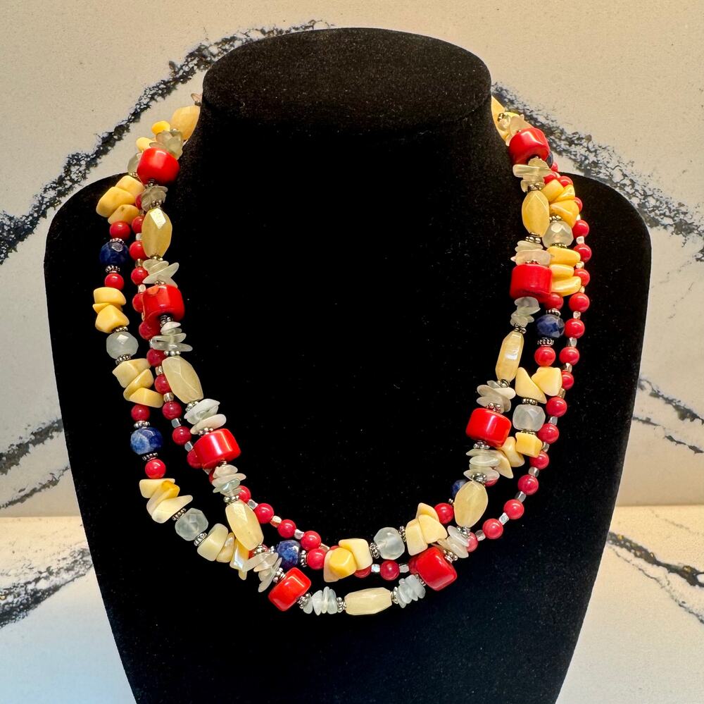 Carolee Coral Stone Glass Bead Multi Strand Statement Necklace